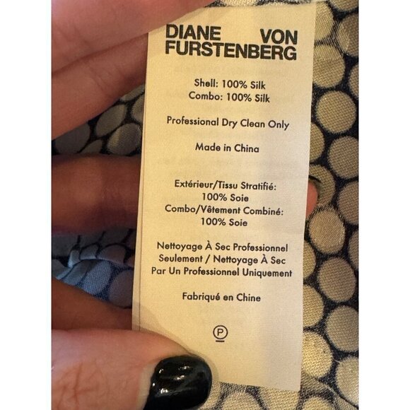 Diane Von Furstenberg Dress 4 Black And Ivory Silk Polka Dot Flare Side Tie Wrap - Picture 12 of 12